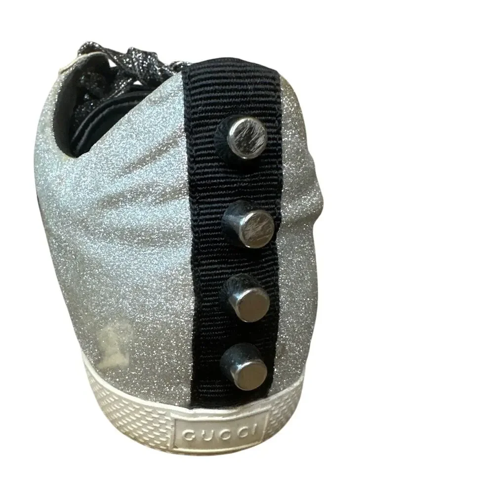 Gucci Bambi Silver Glitter Web Sneaker‎ 39 Spiked